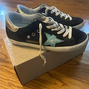 Golden Goose Super-Star Black/Mint/Platinum Size 38